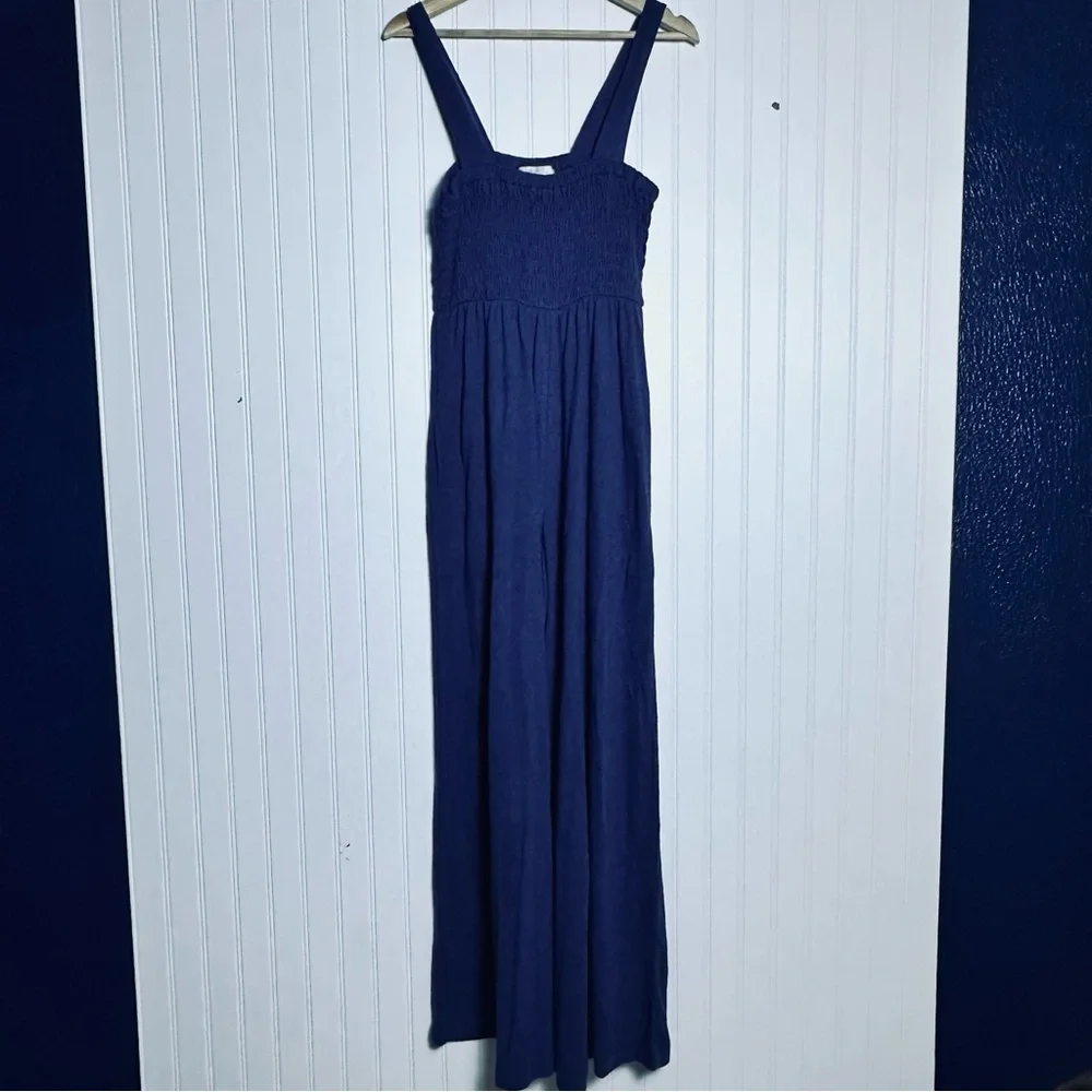Free People Beach Smocked Wide Leg Jumpsuit "Beach Blue” Pockets Casual S NWOT - Picture 5 of 10